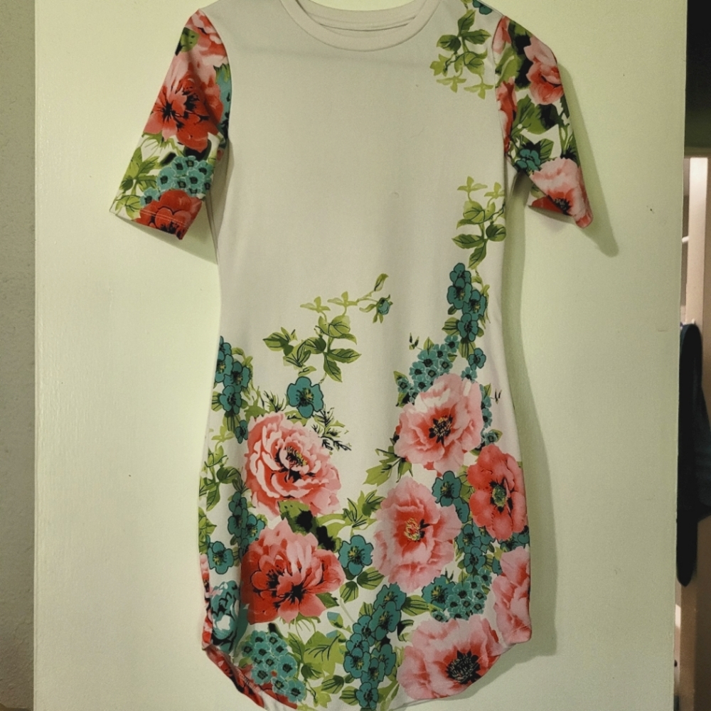 White floral mini dress